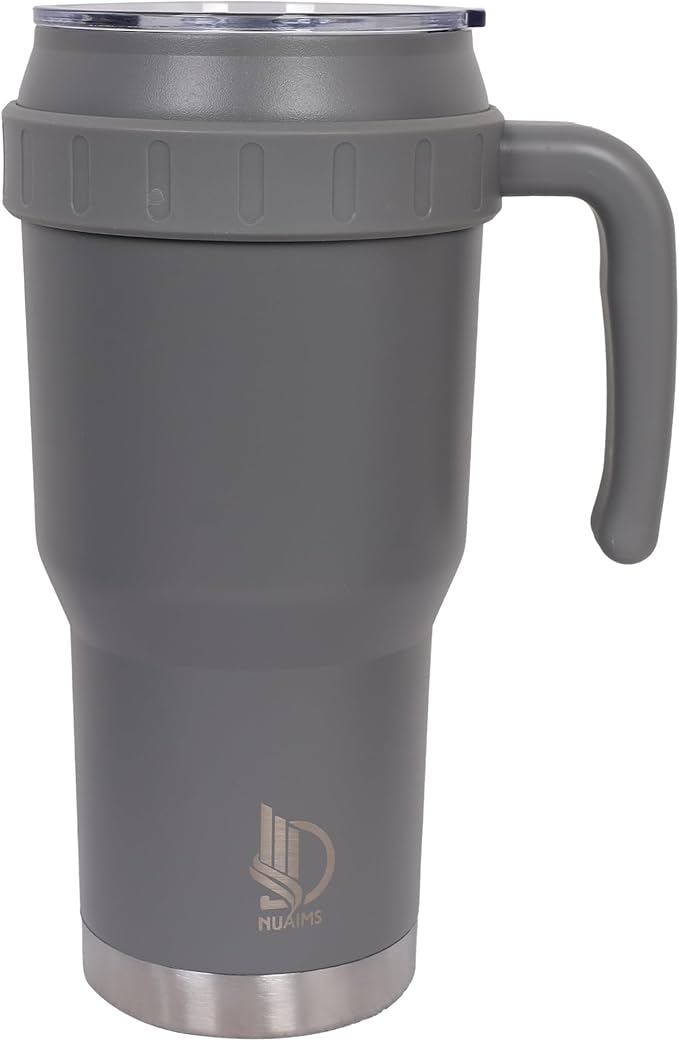 40 Oz Tumbler with Handle & Straw Lid, Insulated Stainless Steel Vacuum Flask, Double Wall Thermal Car Cup for Hot & Cold Drinks, Leak Proof, BPA Free (Dark Gray)