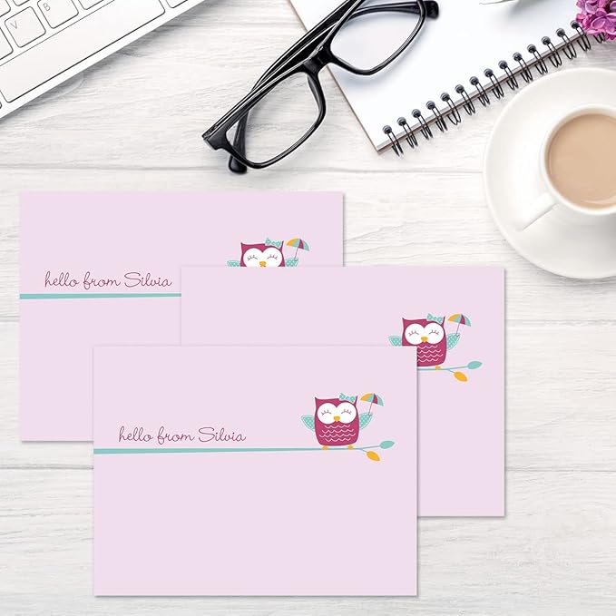 Current Sweet Owl Personalized Note Cards - 24 Cards with White Envelopes, 4¼ x 5½ Inch Size, Blank Stationery, Add Names or Text, For Thank You Notes, Invitations, & Announcements