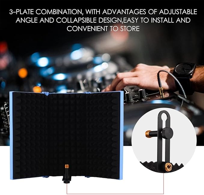 Portable Desktop Soundproof Cover,3 Doors Foldable Acoustic Panels Studio Equipment,Vocal Absorbing Shield to Filter Vocal for Microphone,for Home Studio(Gray)