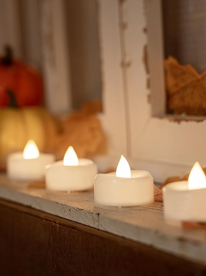 LED Candles, Tea Lights Candles Battery Operated Bulk, 50-Pack Long-Lasting 200 Hours Flameless Tealight Candles, Realistic Tea Lights for Christmas Halloween Wedding, 1.5'' D X 1.25'' H