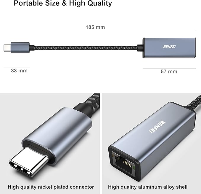 BENFEI 2 Pack USB-C to Ethernet Adapter, USB Type-C (Thunderbolt 3/4) to RJ45 Gigabit Ethernet LAN Network Adapter Compatible with iPhone 15 Pro/Max, MacBook Pro/Air 2023, iPad Pro, iMac, S23, XPS 17