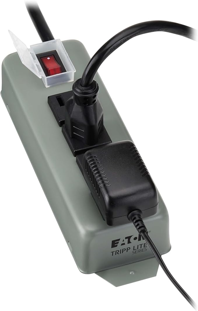 Eaton Tripp Lite series 4-Outlet Heavy Duty Power Strip, Metal, Mountable (Wall Mount & Under Desk), 6ft Extension Cord, On/Off Switch Cover, Industrial Garage Shop Work Bench Applications (UL603CB-6)