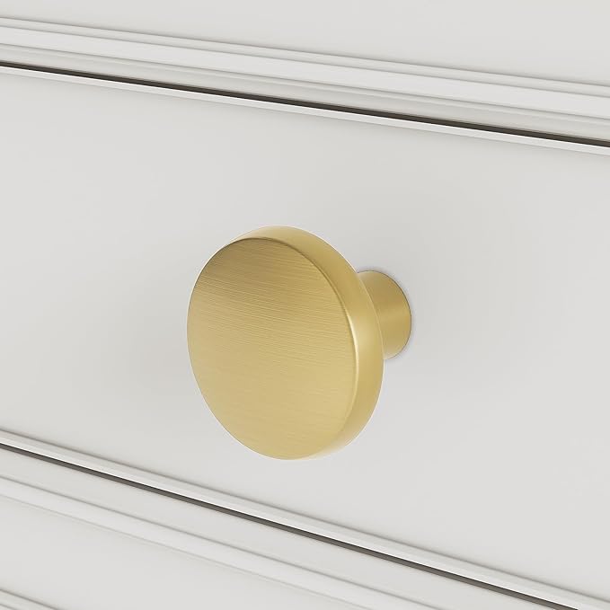 homdiy 20 Pack Gold Cabinet Knobs Round Brushed Brass Kitchen Handles Zinc Alloy Metal Hardware for Dresser Drawer Desk Cupboard