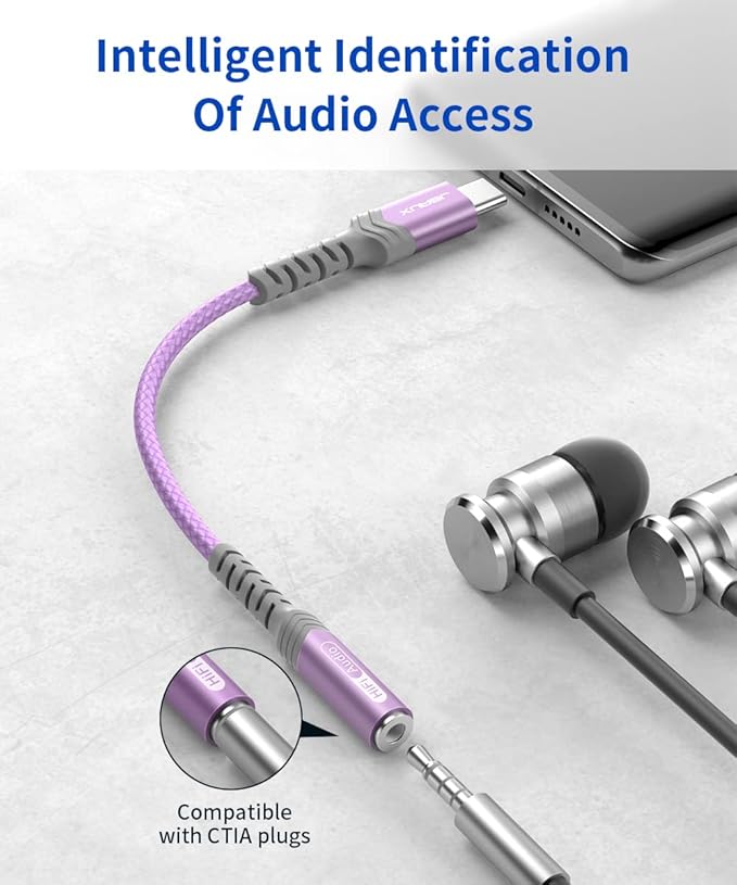 USB Type C to 3.5mm Female Headphone Jack Adapter, JSAUX USB C to Aux Audio Dongle Cable Cord Compatible with iPhone 17 Pro Max/16 Pro/15 Plus, Samsung Galaxy S23/S22/S21 Ultra, iPad Pro, Pixel Purple