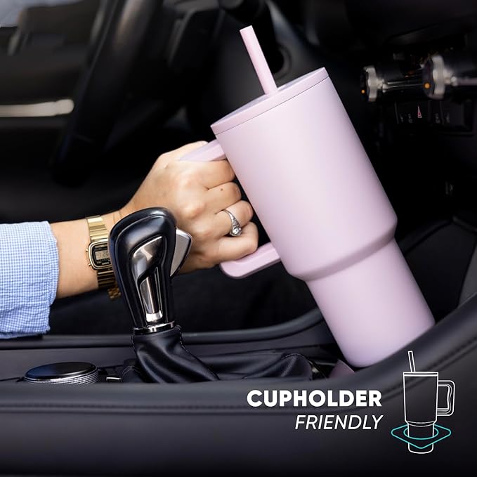Simple Modern 40 oz Trek Tumbler with Handle and Straw Lid | Cup Holder Friendly Insulated Stainless Steel Travel Mug | Blue Dune