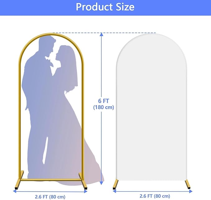 Metal Arch Backdrop Stand and Cover Set 6 ft, Wedding Arch Stand with White Cover for Party, Birthday, Wedding, Bridal Shower, Baby Shower (White, 6 ft)