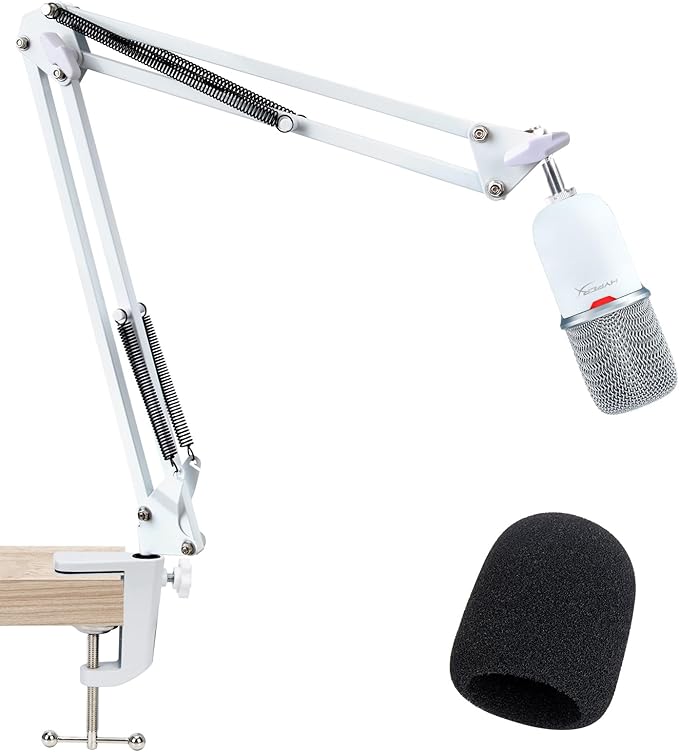 For HyperX SoloCast White Boom Arm - White Mic Arm Compatible with Hyper x SoloCast, Microphone Boom Arm with Pop Filter, Improve Sound Quality, White Mic Boom Arm for Hyperx SoloCast by SUNMON