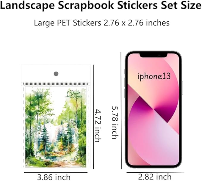 120PCS Large PET Nature Scenery Stickers for Journaling, 2.76 x 2.76 inches, 6 Assorted Landscape Scrapbook Stickers for Scrapbooking, Craft Art, Bujo, Junk Journal Supplies, Collage Decorative