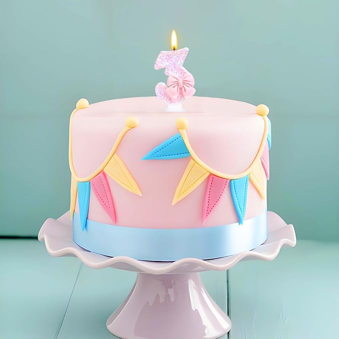 3 Birthday Candle with Pink Sequins and Bowtie, Pink 3 Cake Topper Decoration for Girls Pastel Sweet Theme Birthday Party or Adults Milestone Age