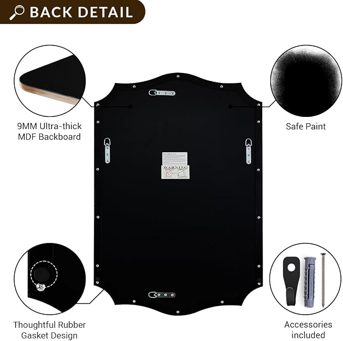 ANDY STAR Bathroom Mirror, 28x36 Inch Matte Black Vanity Mirror, Unique Rectangle Mirror with Sophisticated Curved Design, Ideal for Bathroom Remodel (Vertical or Horizontal)