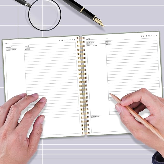 Yaridar A4 Cornell Notes Notebook - College Spiral Cornell Notebooks for Note Taking, Subject Ruled Steno Pads for Office/School/College/Home, 8.5" x 11", Green