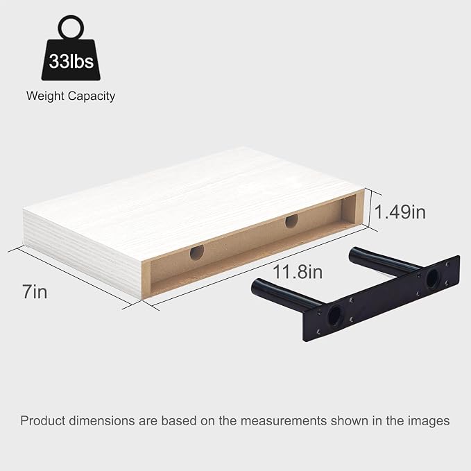 Floating Shelves for Wall Set of 2, White 11.8 Inch Small Wall Shelves for Bathroom Over Toilet, Bedroom & Apartment Storage, Wall Mounted Display Shelves for Decor & Toiletries