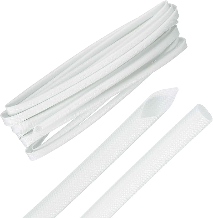 MECCANIXITY 20ft Braided Cable Sleeve, 9/32" ID 200C High Temperature 1500V Fiberglass Wire Insulation Cord Protector Organizer Wires Management for Motor Engine Fuel Line, White