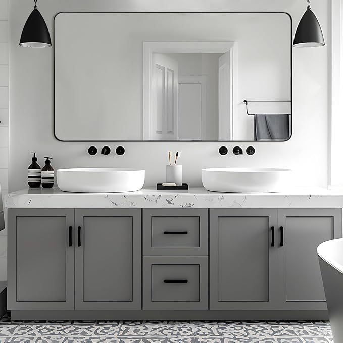 ANDY STAR Black Bathroom Mirrors for Over Sink, 24x48 Inch Matte Black Mirror for Bathroom, Rectangle Metal Vanity Mirror for Wall-Modern Clean Design with Superior Stainless Steel Frame
