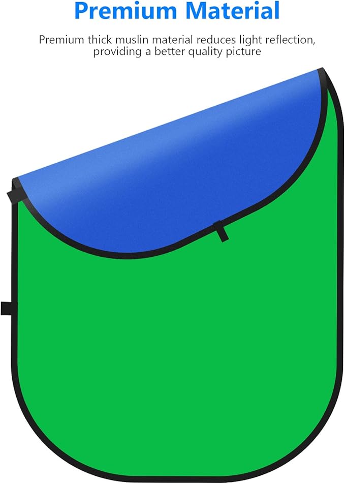 NEEWER Chromakey Backdrops, Double Sided Green Screen and Blue Screen, 2 in 1 Collapsible and Reversible Background for Photography, Gaming and Live Streaming, 5'×6.6'/1.5m×2m (Green/Blue)