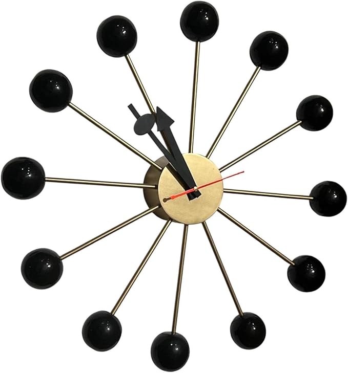 Mid Century Modern Ball Clock: George Nelson Style Wood Wall Decor (Black, 18 Inch)