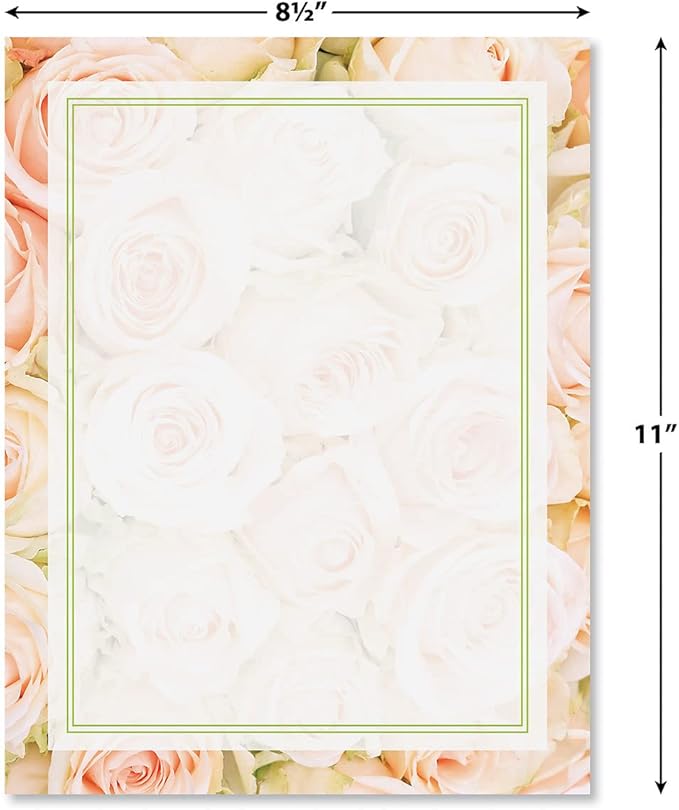 Current Pale Pink Rose Floral Letter Paper - Spring Stationery Papers With Decorative Rose Border, Printable Holiday, Wedding & Bridal Shower, & Invitation Sheets, Set of 25, 8 1/2" x 11"
