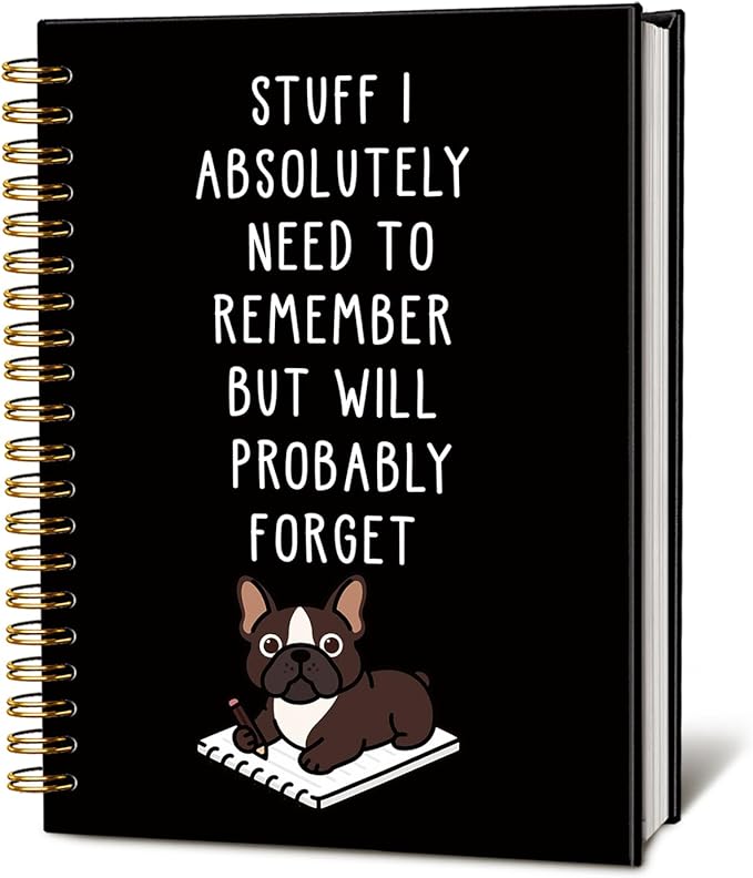 LIANGW Funny French Bulldog Notebook Journal Gifts for Women & Men, Frenchie Gifts for Women, for Coworkers, Black Hardcover Spiral Notebook 5.5x8.3 Inch