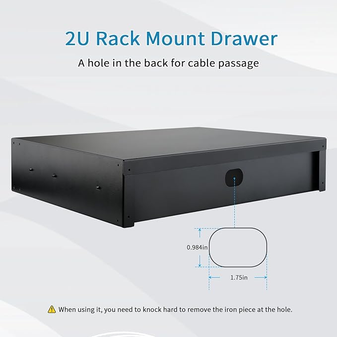 2U Rack Drawer, Designed for 19-inch Network Equipment, Servers or Cabinet Enclosures. Sliding and Lockable Server Rack Drawer Features Cable Management Holes