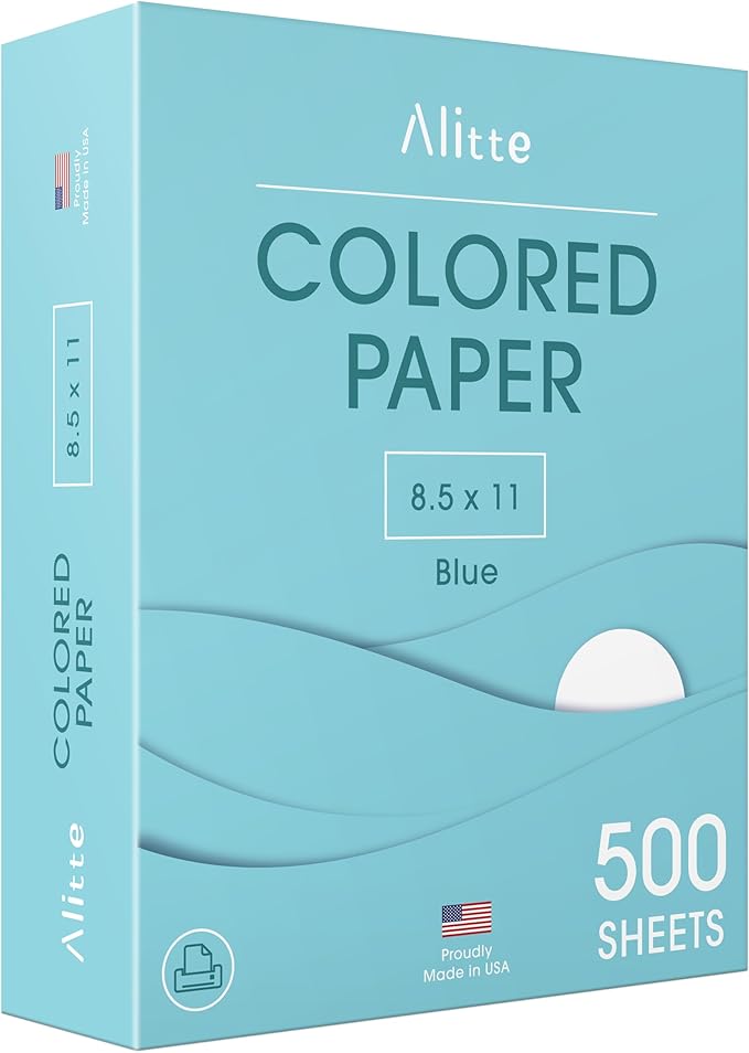 Alitte Colored Paper 500-Sheets - Blue Paper, 8.5 x 11 Colored Printer Paper, Arts & Crafts, DIY Projects - School & Office Supplies - Pastel Copy Paper, 1 Ream, Made in the USA