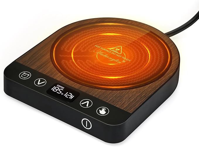 Anbanglin Smart Coffee Mug Warmer, 50W Fast Heating Coffee Warmer for Desk with 5 Temperature Control & 2-12H Auto Shut Off, Electric Large Panel Cup Warmer for Milk, Tea, Beverage, Candle, Wood
