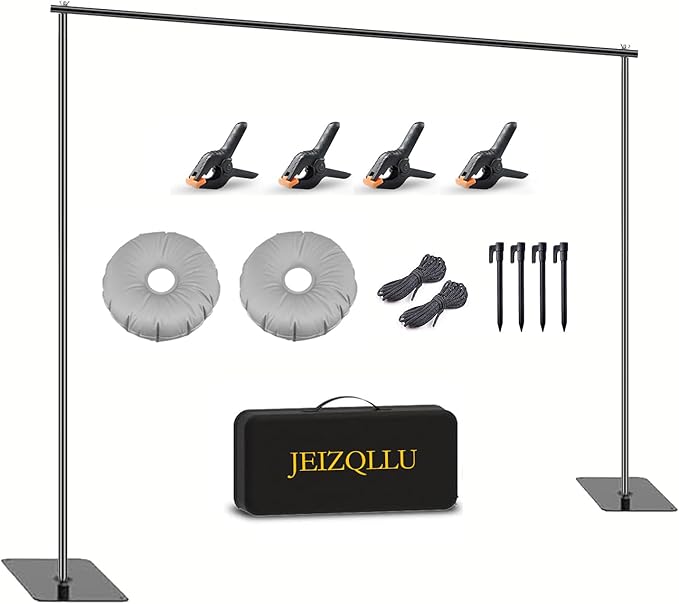 Backdrop Stand, 6.5ft Height 9ft Width Adjustable Photography Background Support Poles with Heavy Duty Flat Base, Photo Metal Steel Pipe and Drape Frame Kit for Parties Birthday Wedding