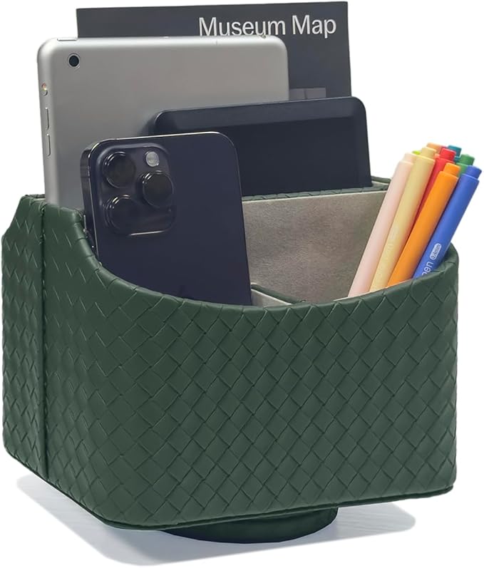 UnionBasic Rotating Desk Organizer, 360 Degree Desk Spinning Caddy, Desktop TV Guide/Mail/Media/Remote Controller Holder Organizer, Woven Green