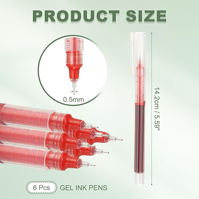 PATIKIL 6Pcs Colored Gel Ink Pens, 0.5mm Extra Fine Point Smooth Writing Japanese Quick Drying Liquid Ink Rollerball Pens for Office Stationery Classroom Teachers, Red