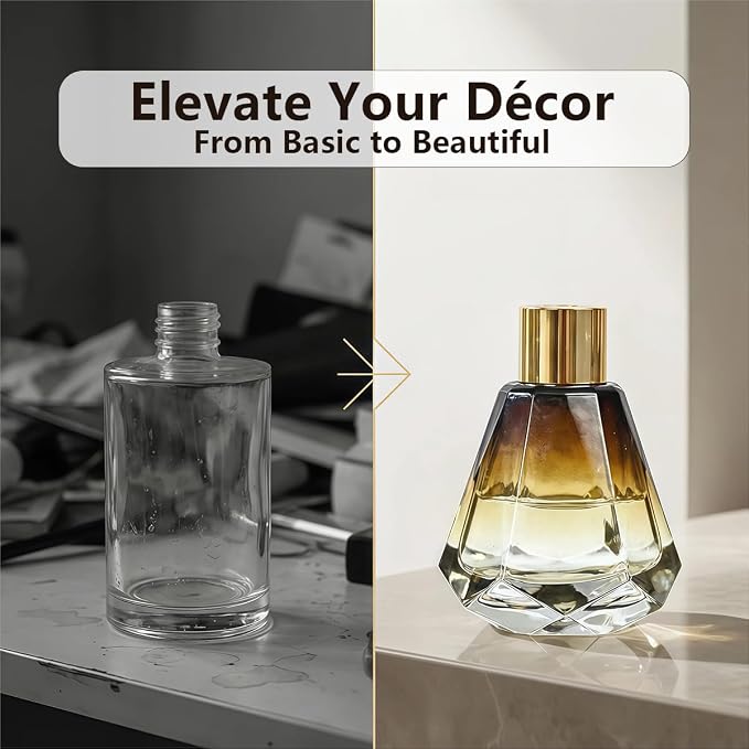 2PCS 60ml/2oz Empty Refillable Glass Diffuser Bottle Diffuser Jars Aromatherapy Storage Container Fragrance Accessories Use for DIY Replacement Diffuser Sticks Decor ( Amber Gradation)