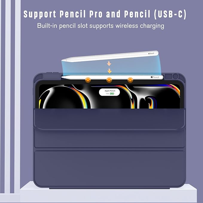 ZryXal iPad Pro 11 Inch Case (M5) 2025/ (M4) 2024 (Model: A2836/A2837/A3006), Trifold Stand Smart Cover with Pencil Holder and Soft TPU Back, Auto Wake/Sleep (Dark Blue)