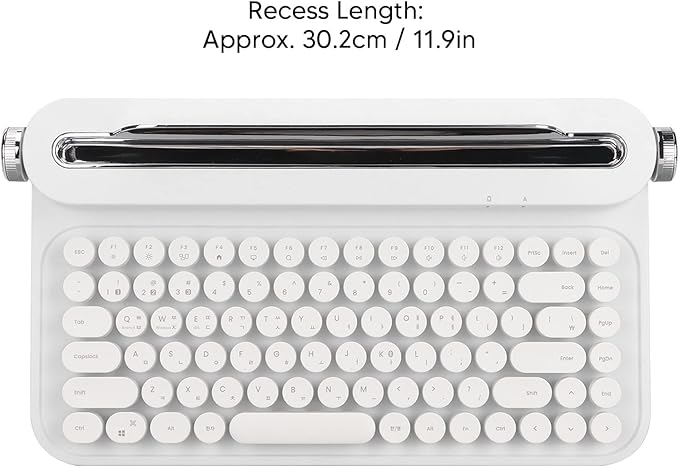 OPPWONG Vintage Bluetooth Keyboard 86 Keys Portable Wireless Keyboard with Red Esc Replacement Keycap Integrated Stand Recess Design for Smartphones, Tablets, Laptops (White)