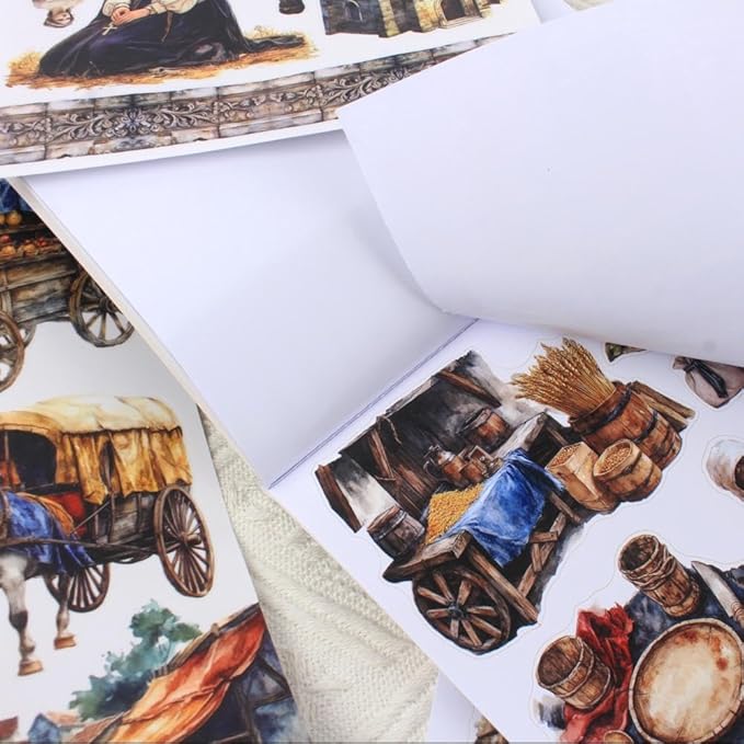Dwpetzo Medieval European Theme Precut Journaling Sticker Book, Vintage Collage Stickers Ephemera for Junk Journals Supplies, Scrapbooking, Scrap Book, Assorted PET Washi Paper Materials, 20 Sheets