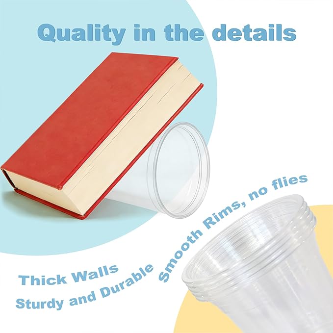 Coolcap 20 oz 100 Pack Disposable Clear Plastic Cups with Lids and Straws, Food Safe Bulk Iced Coffee Cups for Smoothies, Milkshakes and Other Cold Drinks