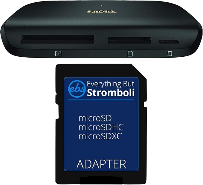 SanDisk ImageMate PRO USB-C Multi-Card Reader/Writer for SDHC, SDXC, MicroSD, CF Cards - UHS-I, UHS-II, 3.0 Compatible (SDDR-A631-GNGNN) Bundle with (1) Everything But Stromboli MicroSD to SD Adapter