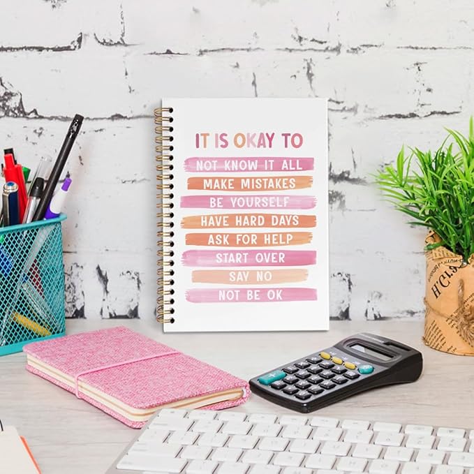 dvhdajed Pink Mental Health Spiral Notebook, It's Okay to Inspirational Journaling Notebooks, Pink Therapy Spiral Journal for Girls Women Girls, Mental Health Office School Supplies Gifts, 5.5x8.3 In