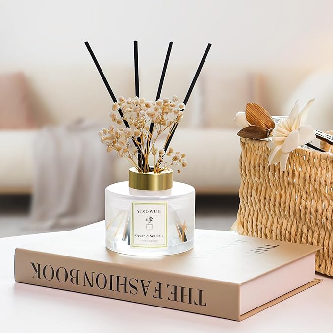 YISOWUH Reed Diffuser Set,5.07 fl oz (150 ml) - Ocean & Sea Salt Oil Diffusers with 8 Reed Sticks,Home Fragrance Reed Diffuser for Bathroom Shelf Decor