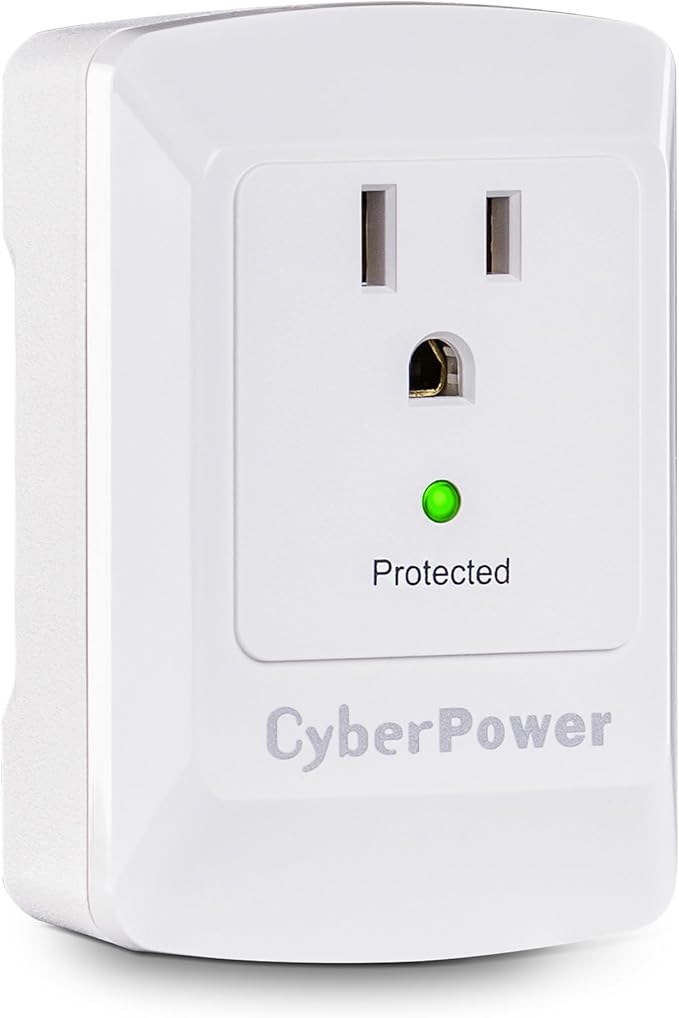 CyberPower CSB100W Essential Surge Protector, 900J/125V, 1 Outlet, Wall Tap, White, UL Listed