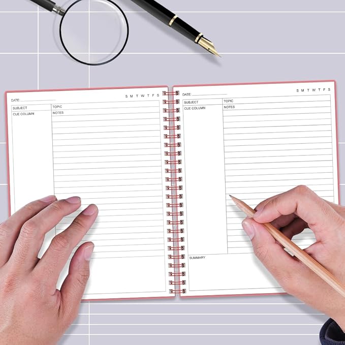 Yaridar A4 Cornell Notes Notebook - College Spiral Cornell Notebooks for Note Taking, Subject Ruled Steno Pads for Office/School/College/Home, 8.5" x 11", Pink