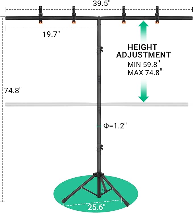 T-Shape Portable Backdrop Stand, 6.5x3.2ft Adjustable Photo Background Stand Kit, Sturdy Small Back Drop Holder with 4 Spring Clamps, Carry Bag for Parties, Photography and Video Studio