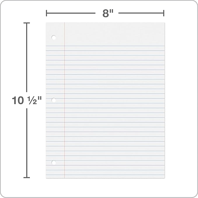 Oxford Filler Paper, 8 x 10-1/2 Inch Wide Ruled Paper, 3 Hole Punch, Loose Leaf Notebook Paper for 3 Ring Binders, 1000 Sheets