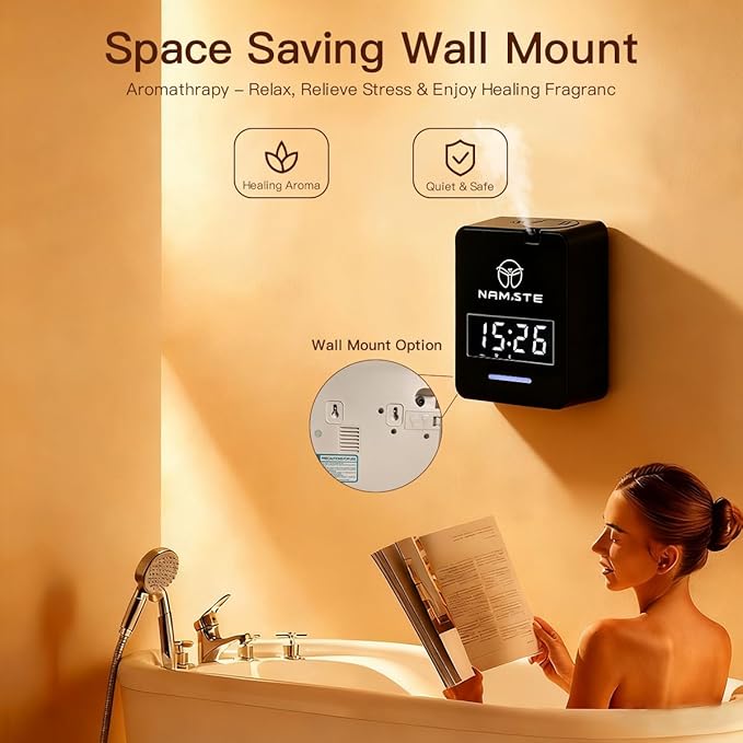 Namste Smart Waterless Diffuser HVAC Scent Machine with Clock & Bluetooth Control 3000 Sq.Ft - Essential Oil Level Monitoring 300ML Diffusers Cold Air Tech for Large Room Home Office Aromatherapy