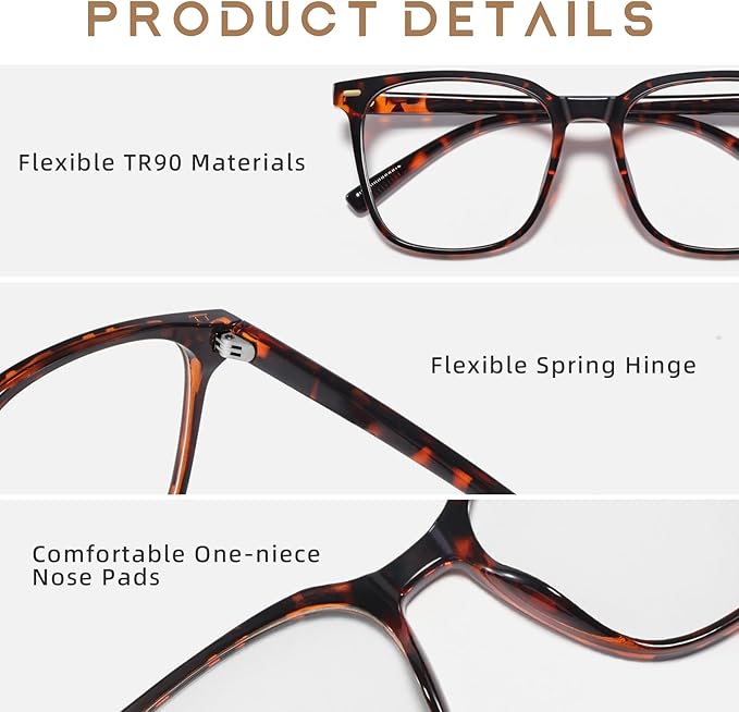 MACJERO Oversized Square Blue Light Blocking Glasses for Women Men, Anti-Fatigue Computer Monitor Gaming Glasses Reduce Eye Strain(((Brown Tortoise)