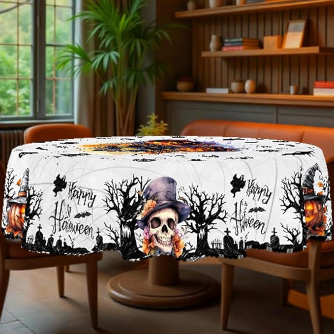 Eikione Round Tablecloth 60inch, Halloween Pumpkin Tablecloth Waterproof and Wrinkle-Free, Table Covers, Summer Decorations for Home Dining