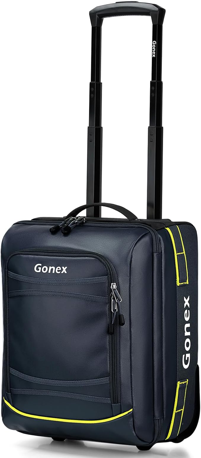 Gonex Waterproof Underseat Carry on Luggage with Wheels, 16 inch PVC Small Wheeled Travel Luggage for Airline, Rolling Overnight Weekender Suitcase for Men Women 30L, Navy Blue