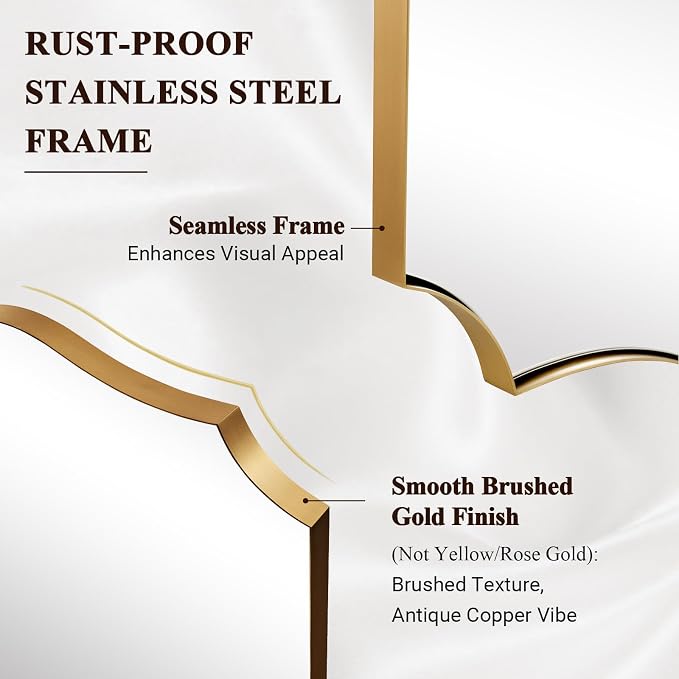 ANDY STAR 20"x30" Gold Vanity Mirror, Bathroom Mirrors for Wall, Antique Champagne Bronze Mirror in Rustproof Stainless Steel Thin Frame, Elegant Curved Scallop Design, Ideal for Home Remodel