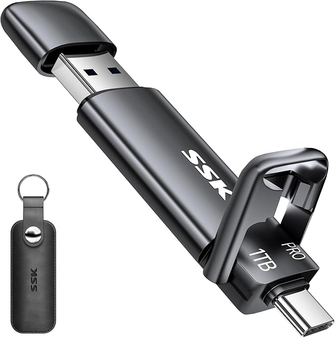 SSK 1TB USB C Thumb Drive up to 1000MB/s,Fast Flash Dual Drive,External Portable SSD Drive Type C+USB A 3.2 Gen 2 Flash Drive,USB C Memory Stick for iPhone 15/PS4/Android Phone/Tablet/Windows/Mac