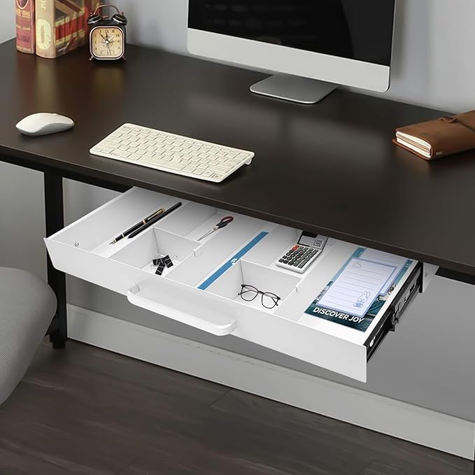 21.5" Under Desk Storage Drawer, White Sliding Pull-Out Drawer for Sit Stand Workstation