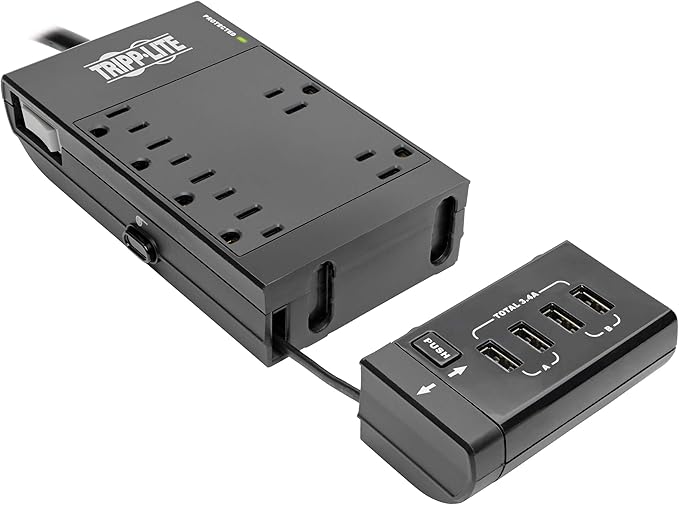 Tripp Lite Safe-IT Surge Protector & Charging Station, 6-Outlets, 4-USB Ports, 8ft / 2.4M Cord, $50,000 Insurance, Limited Life Manufacturer's Warranty (TLP68UBAM)