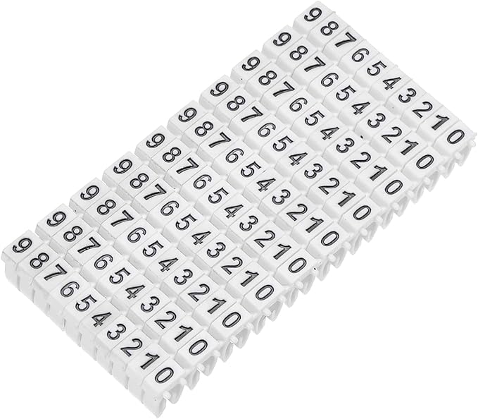 MECCANIXITY 100Pcs Wire Label, 0-9 Digital Cable Labels Tags M-1 Type Cable Numbers Markers for Identification Troubleshooting Maintenance of Wires, White