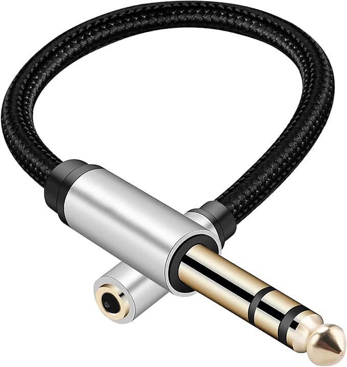 WISYIFIL 1/4 to 1/8 Headphone Cable Adapter, TRS Auxiliary Aux Cord 6.35mm Male to 3.5mm Female Stereo Jack Audio Adapter for Amplifiers,Guitar, Piano, Home Theater, Braided Cable 1ft (30cm)